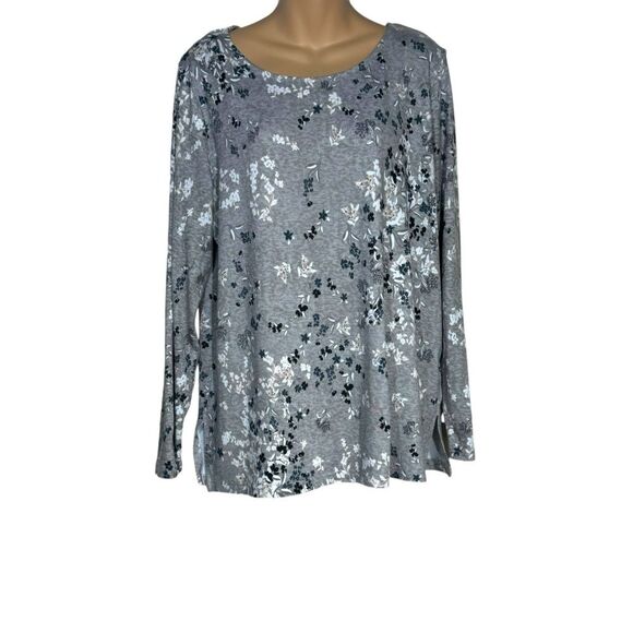 Mario Serrani Tunic Top L Floral Taupe Ultra Soft Lightweight Relaxed Spring - Picture 3 of 11